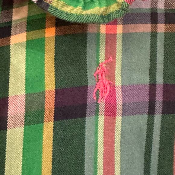 Girls Ralph Lauren Plaid Shirt sz 6X Ruffle collar Button Down Shirt Pink Green - Picture 4 of 5